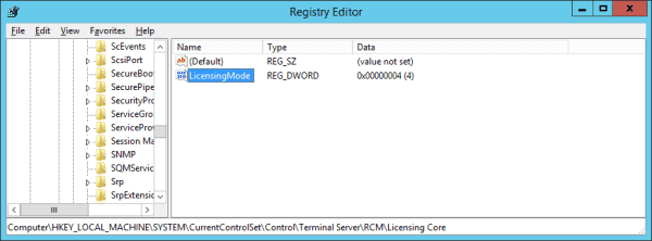 Registry editor resized 600 Licensing mode for the Remote Desktop Session Host is not configured image